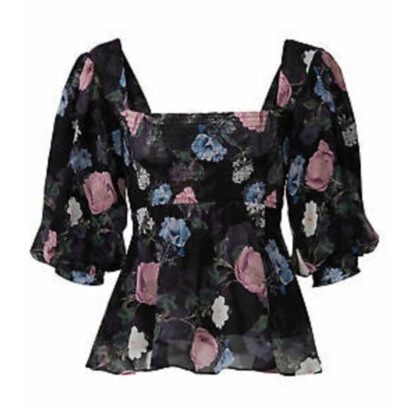 Nicholas 100% Silk Floral Square Neck Smocked Puff Sleeve Blouse Australia Top 6 - Picture 4 of 14